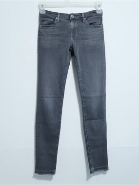 AG Adriano Goldschmied Grey Skinny Jeans - Washed Charcoal Raw-hem Low Rise